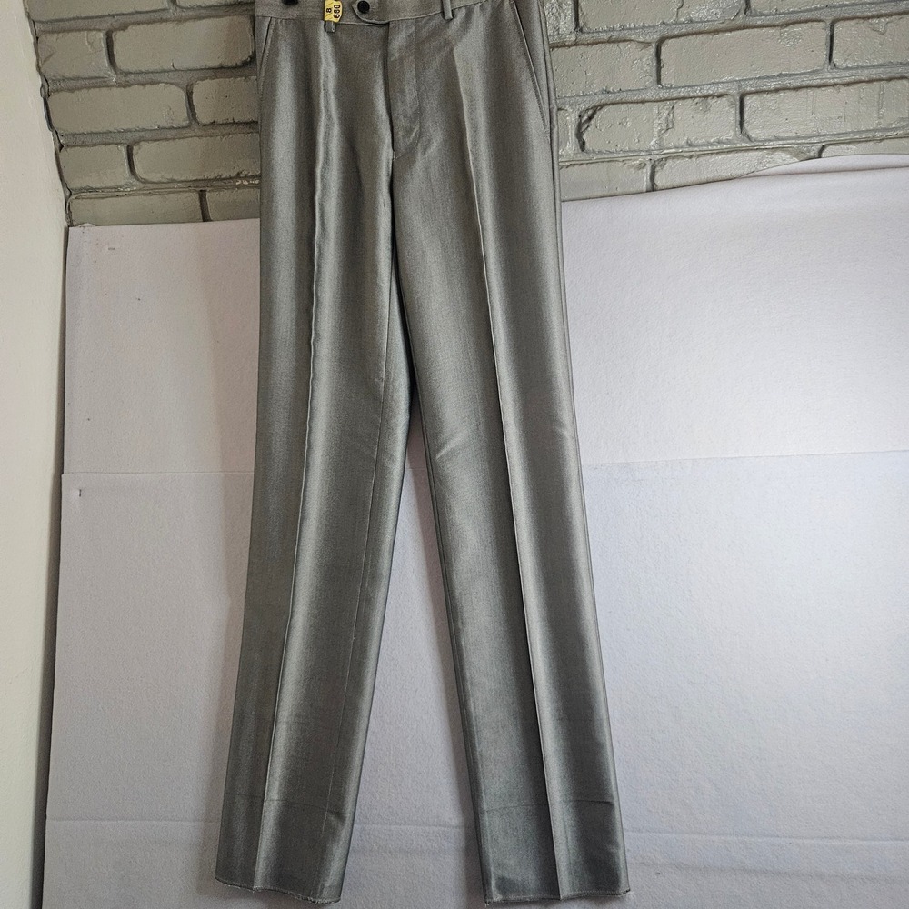 Eleganza Mens Silver Sharkskin Dress Pants Flat Front Straight Leg 30R x 35